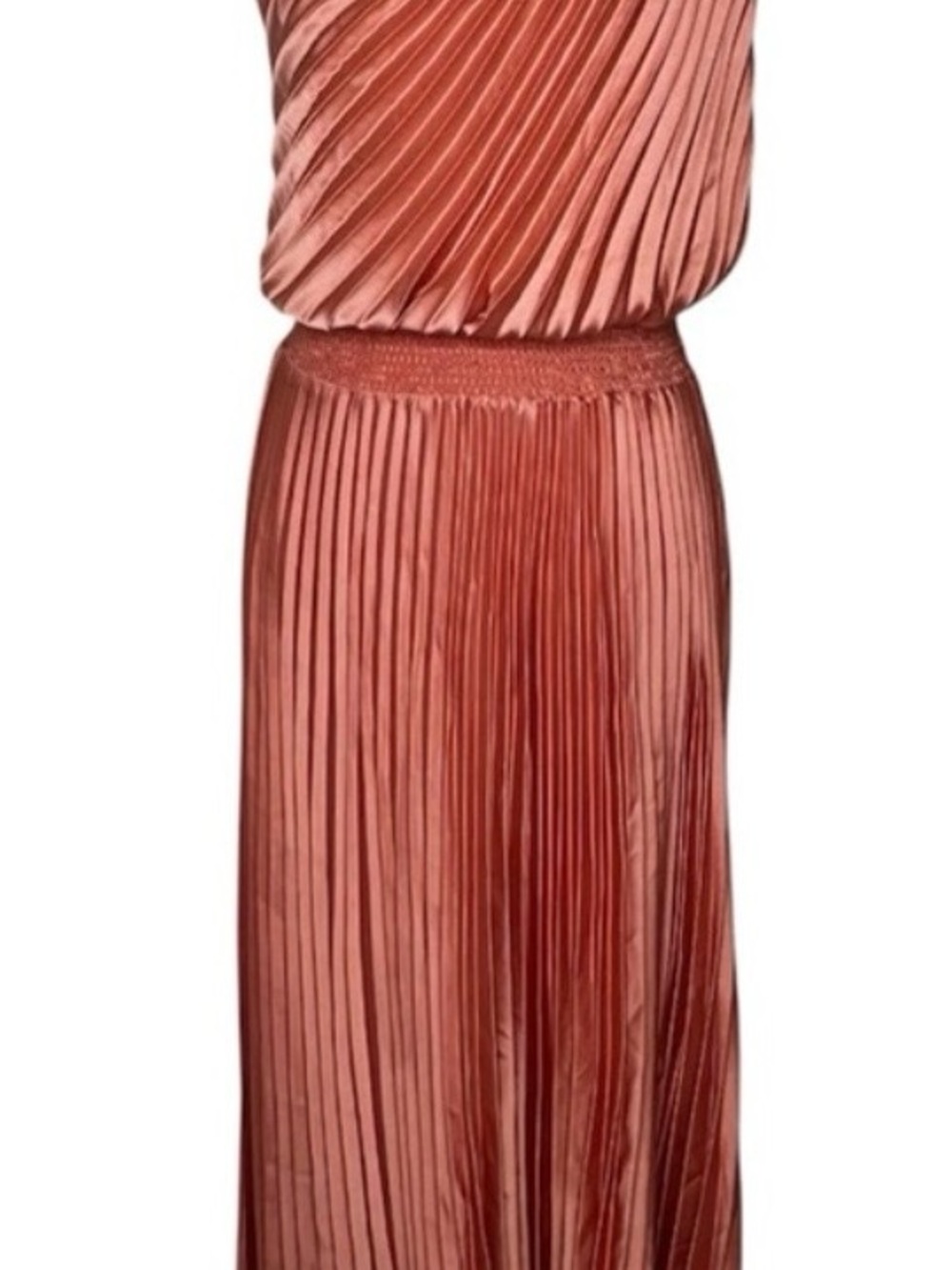 White House Black Market Pleated Maxi Dress — Peach with gold accent